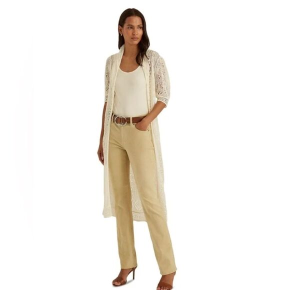 NWT 695.00 RALPH LAUREN BLACK LABEL PARCHMENT Straight High Waist SUEDE PANTS 6 - Picture 1 of 5